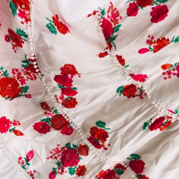 Miss June Flutter Ruffle Red Rose White Dress - Picture 6 of 7